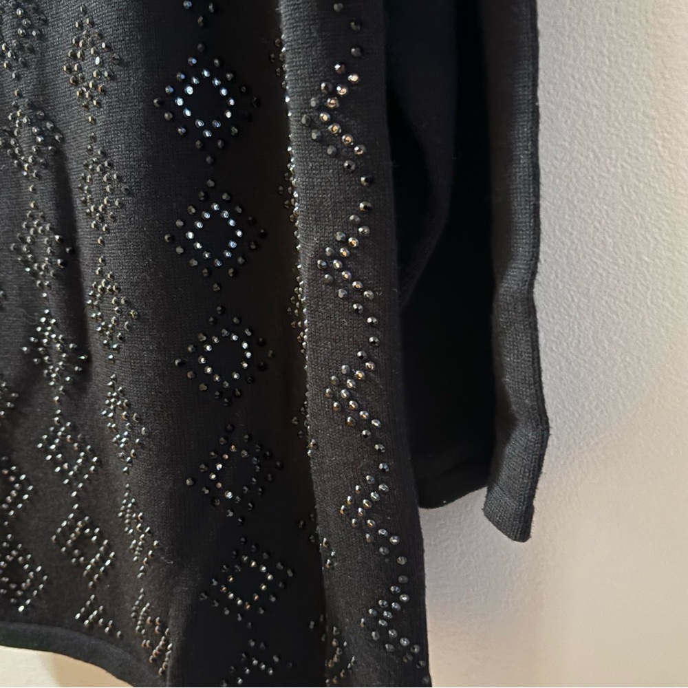 Alfred Dunner black 3/4 sleeve sweater diamond beads rhinestones PS Petite Small - Picture 4 of 8